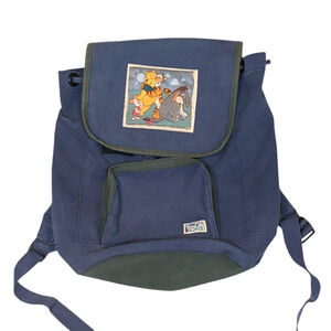 Vtg Pooh Canvas Drawstring Backpack Blue Green Disney Tigger Eeyore Piglet  90s